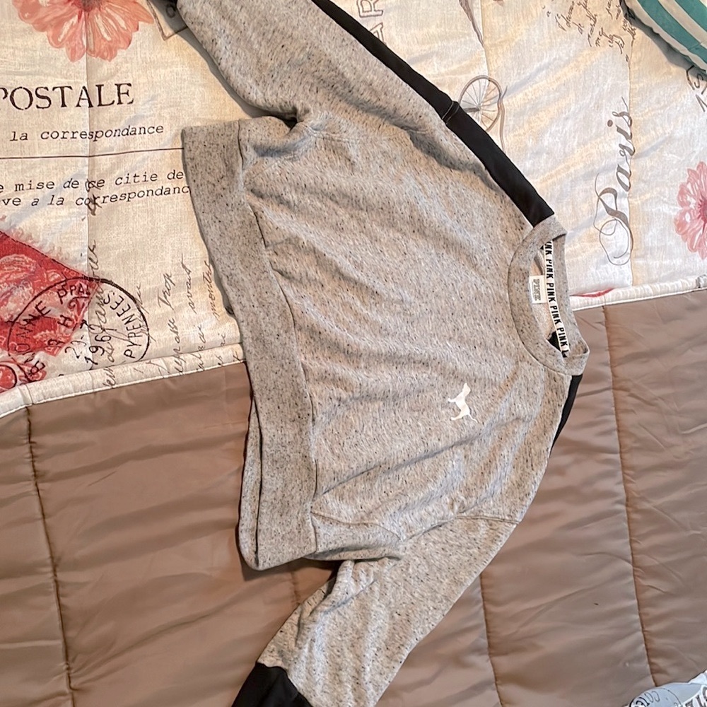 Vs pink cropped gray sweatshirt